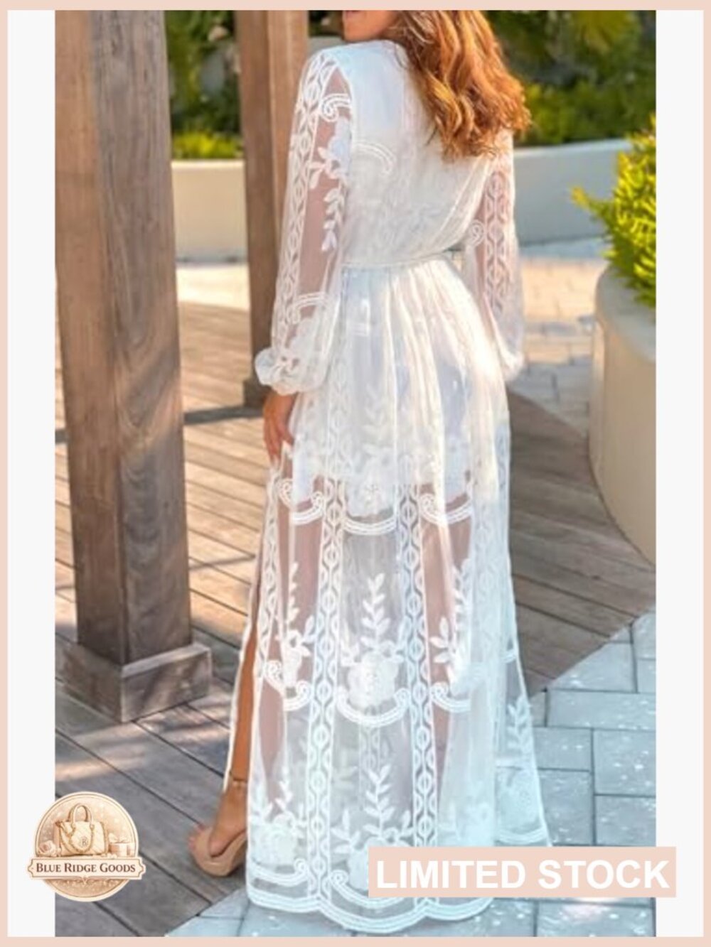 Womens V Neck Floral Embroidered Lace Maxi Dress Short Sleeve Slit Bridesmaid - Picture 3 of 5
